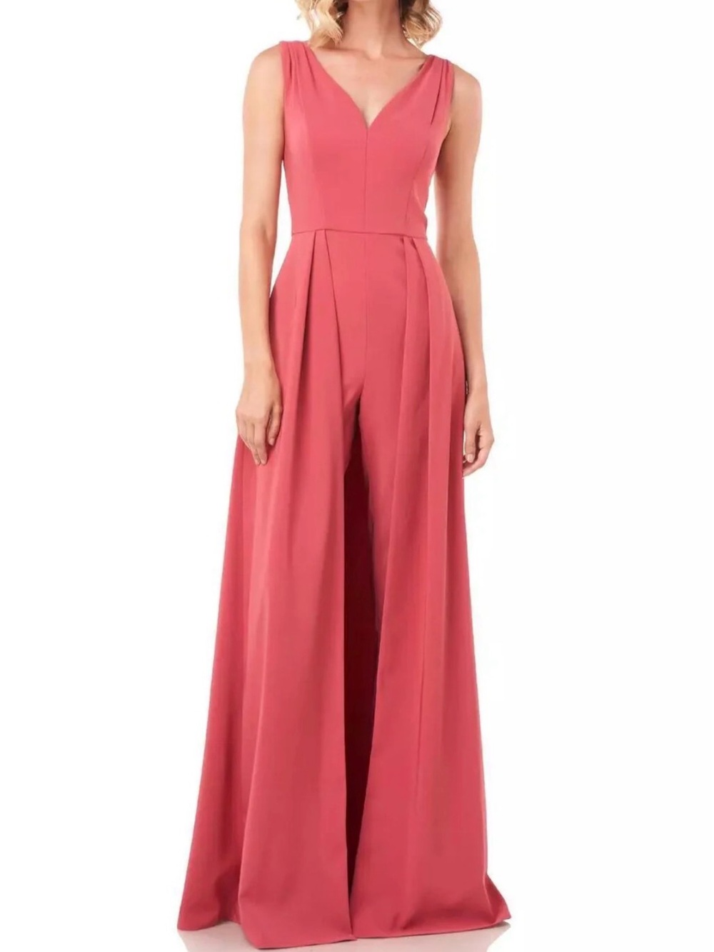 Kay Unger Dusty Rose V-Neck Wide-Leg Sleeveless Jumpsuit